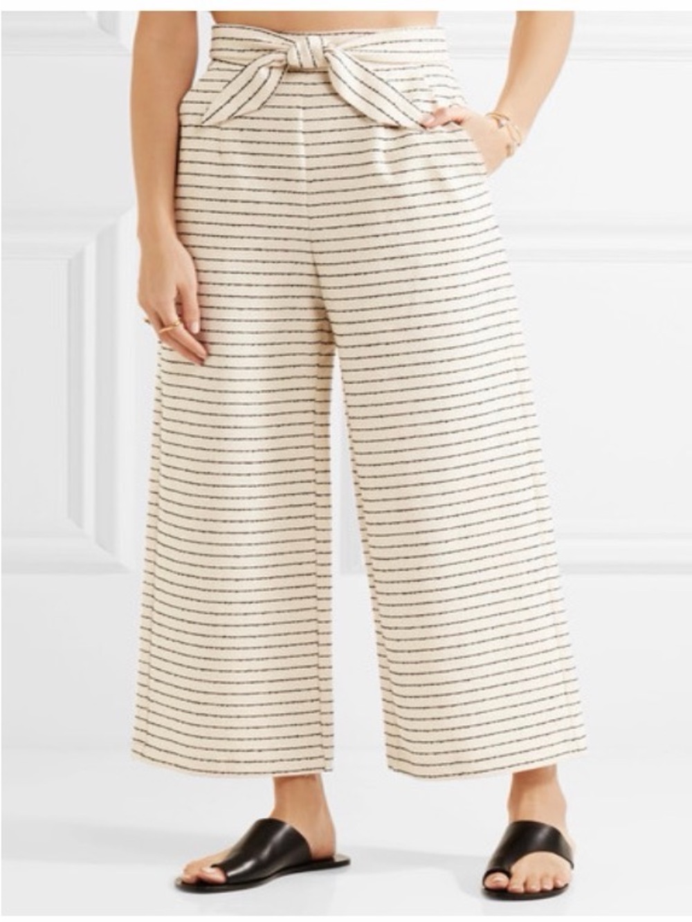 Mara Hoffman Cropped Striped Basketweave Wide Leg Pants Cream Size 10